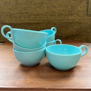 Set of 6 Vintage Melamine Coffee Mugs | Turquoise Color | 3.75x2.15” | Unbranded
